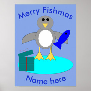 Frohe Weihnachten Fischen Pinguin Poster