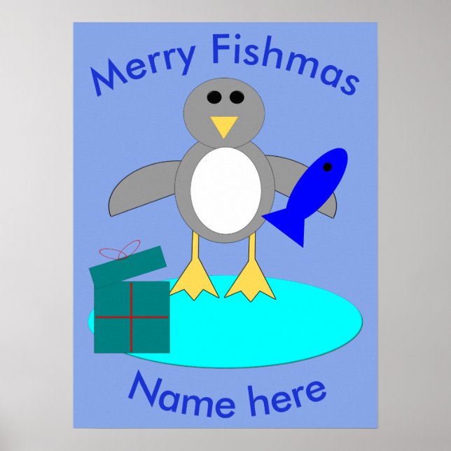 Frohe Weihnachten Fischen Pinguin Poster (Vorne)