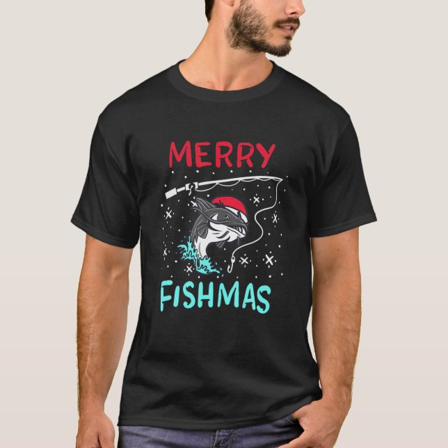 Frohe Weihnachten Fishmas Funny Catfish Fisherman  T-Shirt (Vorderseite)