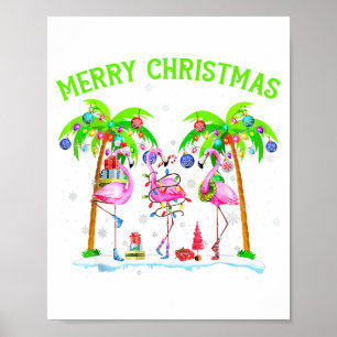 Frohe Weihnachten Flamingo Xmas Palme Baum Licht T Poster