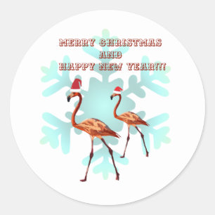 Frohe Weihnachten, Flamingos-Sticker für das neue Runder Aufkleber