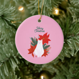 Frohe Weihnachten Floral Cat Keramik Ornament