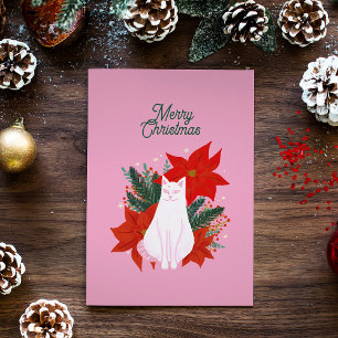 Frohe Weihnachten Floral Cat Postkarte