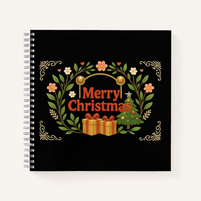 Frohe Weihnachten floral Geschenk Spiral-Notebook Notizbuch (Vorderseite)