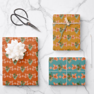 Frohe Weihnachten Floral Taube mit Herz Geschenkpapier Set