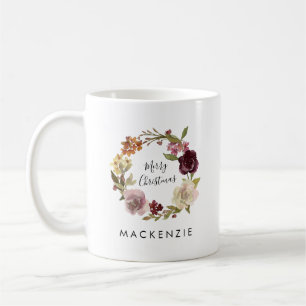 Frohe Weihnachten Florale Wasserfarbe Kranz Name Kaffeetasse