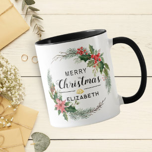 Frohe Weihnachten Floraler Kranz und Schriftzug Sc Tasse