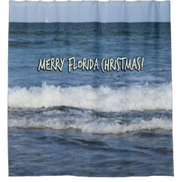 Frohe Weihnachten Florida Stil über tiefblaues Mee Duschvorhang