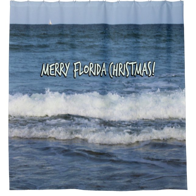 Frohe Weihnachten Florida Stil über tiefblaues Mee Duschvorhang (Vorderseite)