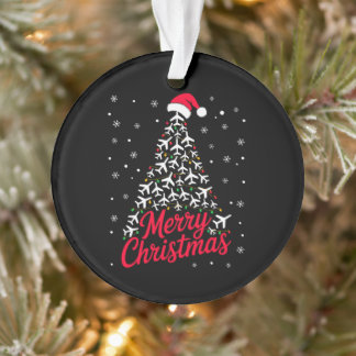 Frohe Weihnachten Flugzeug Baum Santa Hut Schneefl Ornament