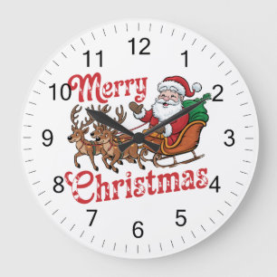 Frohe Weihnachten Flying Santa Sleigh Rentier Große Wanduhr