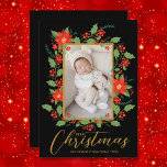 Frohe Weihnachten Foto<br><div class="desc">Poinsettias,  Beeren und Grün prägen Ihr Lieblings-Foto mit Ihren Namen und Gruß in schicken Schriften,  eine wunderschöne Art,  Urlaub zu jubeln. Wählen Sie High Definition für beste Druckqualität.</div>