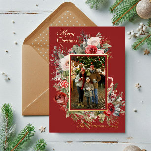 Frohe Weihnachten Foto Aquarell Floral Folien Feiertagskarte