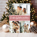 Frohe Weihnachten Foto Collage<br><div class="desc">Diese fantastische 3-Foto-Urlaubskarte mit "Frohe Weihnachten!" in einem modernen Skript-Schriftart und Ihrem Familiennamen und Jahr in einem sauberen,  klassischen Schriftart mit Kappe,  sowohl in Weiß auf staubiger Rose mit passendem Rücken,  ist ideal für den Versand an Ihre Familie und Freunde. Jeder wird Liebe bekommen neue Fotos Ihrer Familie!</div>