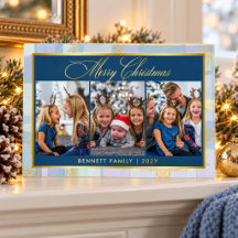 Frohe Weihnachten Foto-Collage Blau & Gold
