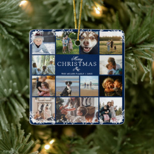 Frohe Weihnachten Foto-Collage Keramik-Ornament Keramikornament