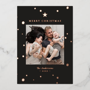 Frohe Weihnachten Foto Elegant Echte Rose Gold Folien Feiertagskarte