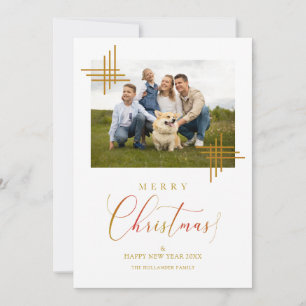 Frohe Weihnachten Foto Familie Minimalistisch Gold Karte