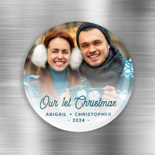 Frohe Weihnachten Foto Neuvermählte Türkis Schrift Magnet