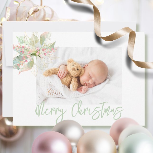 Frohe Weihnachten Foto Pink Gold Pastel Poinsettia (Von Creator hochgeladen)