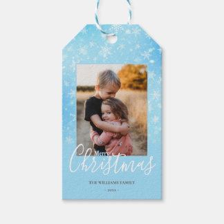 Frohe Weihnachten Foto Simple Snowflakes Blau Geschenkanhänger