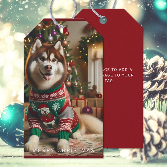 Frohe Weihnachten Foto Weihnachten Geschenkanhänger (The front and back of the custom Husky Christmas Holiday gift tag )