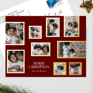 Frohe Weihnachten Fotocollage Klassisches Rot Folien Feiertagspostkarte