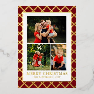 Frohe Weihnachten Fotocollage Rotkariert Folien Feiertagskarte