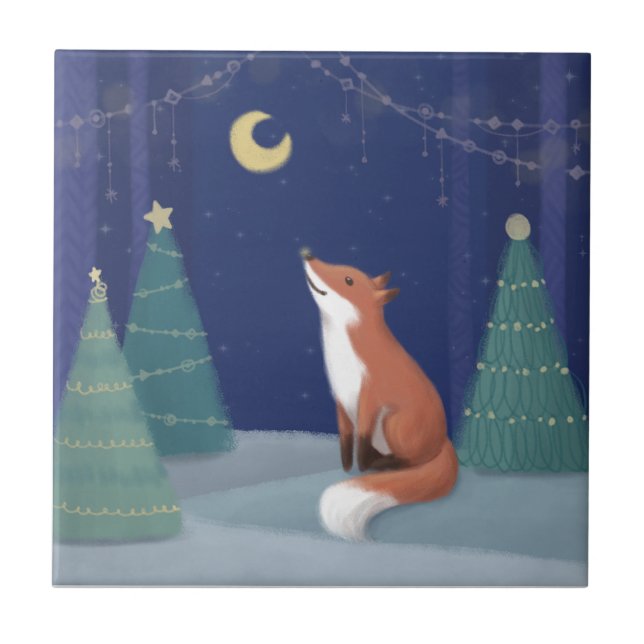 Frohe Weihnachten: Fox Illustration Art Fliese (Vorderseite)