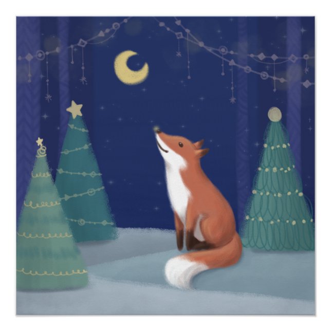Frohe Weihnachten: Fox Illustration Art Poster (Vorderseite)