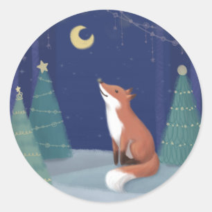 Frohe Weihnachten: Fox Illustration Art Runder Aufkleber