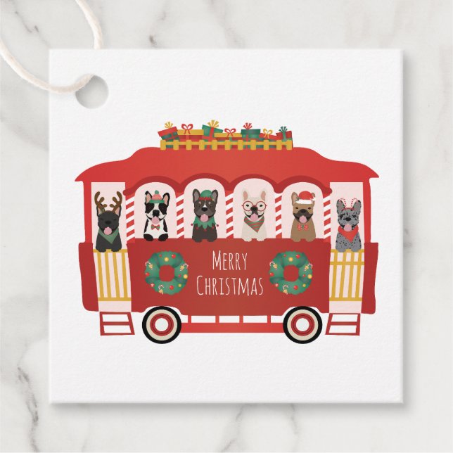 Frohe Weihnachten Französisch Bulldogs Holiday Tro Geschenkanhänger (Vorderseite)