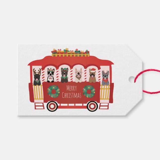 Frohe Weihnachten Französisch Bulldogs Holiday Tro Geschenkanhänger (Vorderseite (Horizontal))