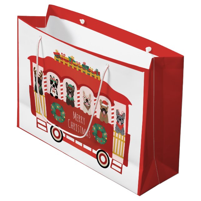 Frohe Weihnachten Französisch Bulldogs Holiday Tro Große Geschenktüte (Vorderseite Schrägansicht)