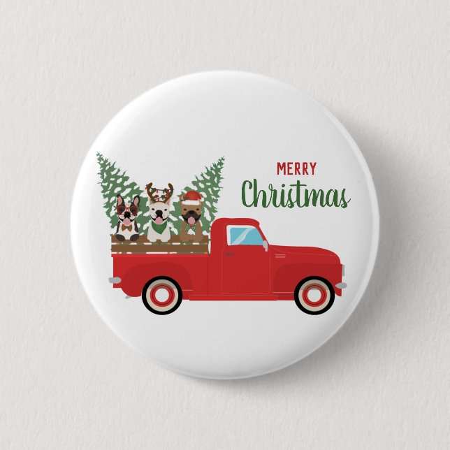 Frohe Weihnachten Französisch Bulldogs Red Lieferw Button (Vorderseite)
