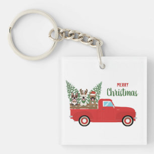 Frohe Weihnachten Französisch Bulldogs Red Lieferw Schlüsselanhänger