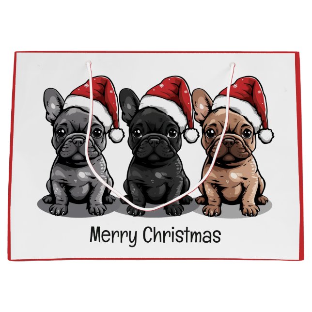 Frohe Weihnachten Französischer Bulldog Santa Dog Große Geschenktüte (Vorderseite)