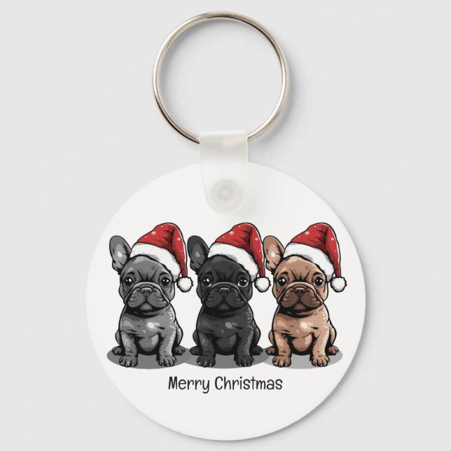 Frohe Weihnachten Französischer Bulldog Santa Dog Schlüsselanhänger (Vorderseite)
