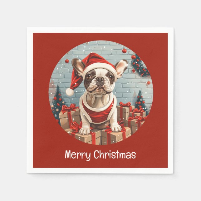 Frohe Weihnachten Französischer Bulldog Santa Dog Serviette (Vorderseite)