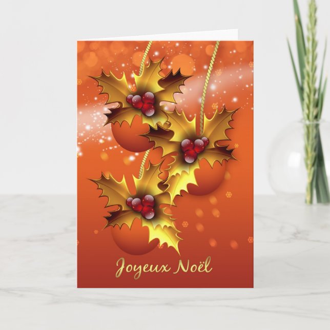 Frohe Weihnachten French Christmas Card Stylish Or (Vorderseite)