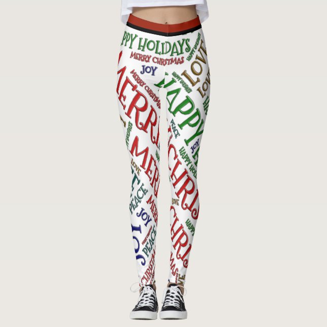 Frohe Weihnachten Frieden Liebe Joy Pattern Leggings (Vorderseite)