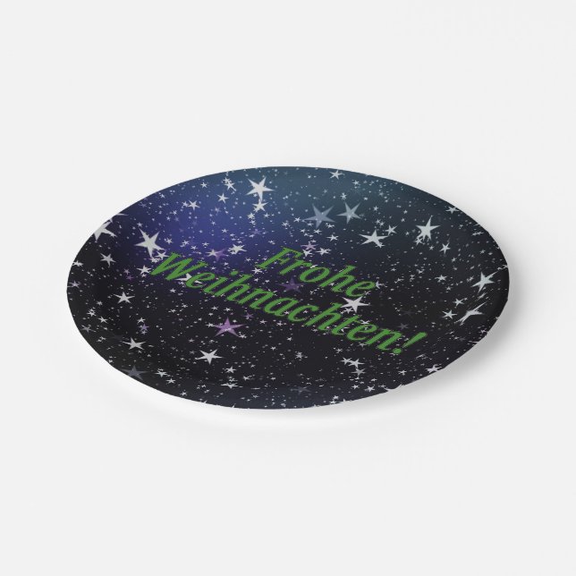 Frohe Weihnachten! Frohe Weihnachten im deutschen Pappteller (Schrägansicht)