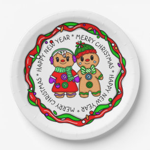 Frohe Weihnachten   Frohes Neues Jahr   Gingerbrea Pappteller