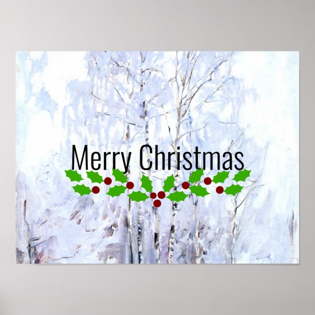 Frohe Weihnachten, Frostige Birch Trees Winterszen Poster (Vorne)