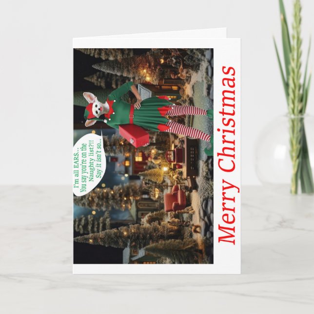 Frohe Weihnachten!  Fuchs als Elf.  Karte (Vorderseite)