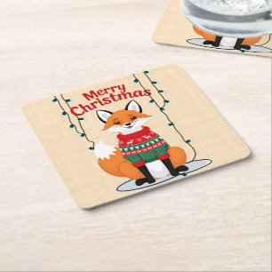 Frohe Weihnachten, Fuchs! Rechteckiger Pappuntersetzer