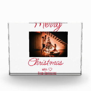 Frohe Weihnachten fügen Familienname Foto rot einf