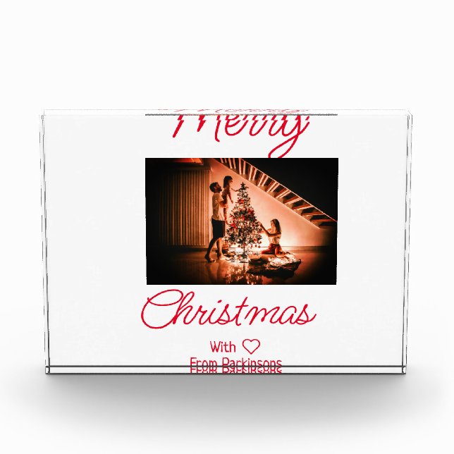 Frohe Weihnachten fügen Familienname Foto rot einf (Vorderseite)