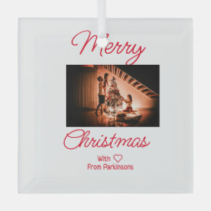 Frohe Weihnachten fügen Familienname Foto rot einf Ornament Aus Glas
