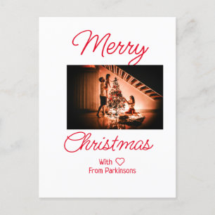 Frohe Weihnachten fügen Familienname Foto rot einf Postkarte